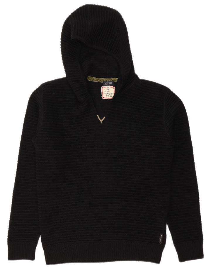 Pulover cu glugă pentru femei Armani Jeans UK 14 Lână neagră medie