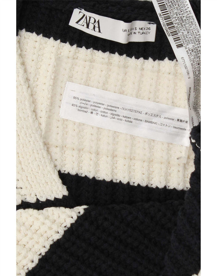 Zara Femei Vest Tank Top UK 10 Poliester cu dungi negre mici