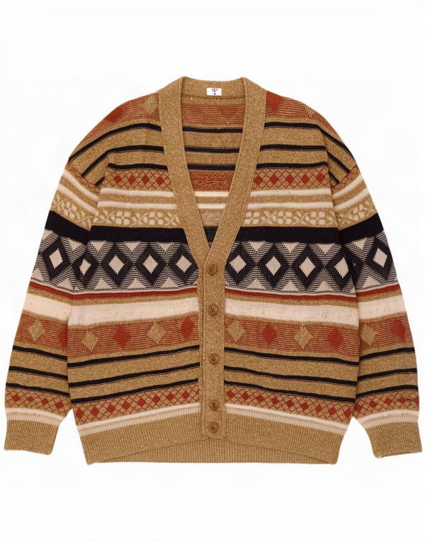 Pulover Cardigan Vintage pentru bărbați, lenjerie geometrică multicoloră mare