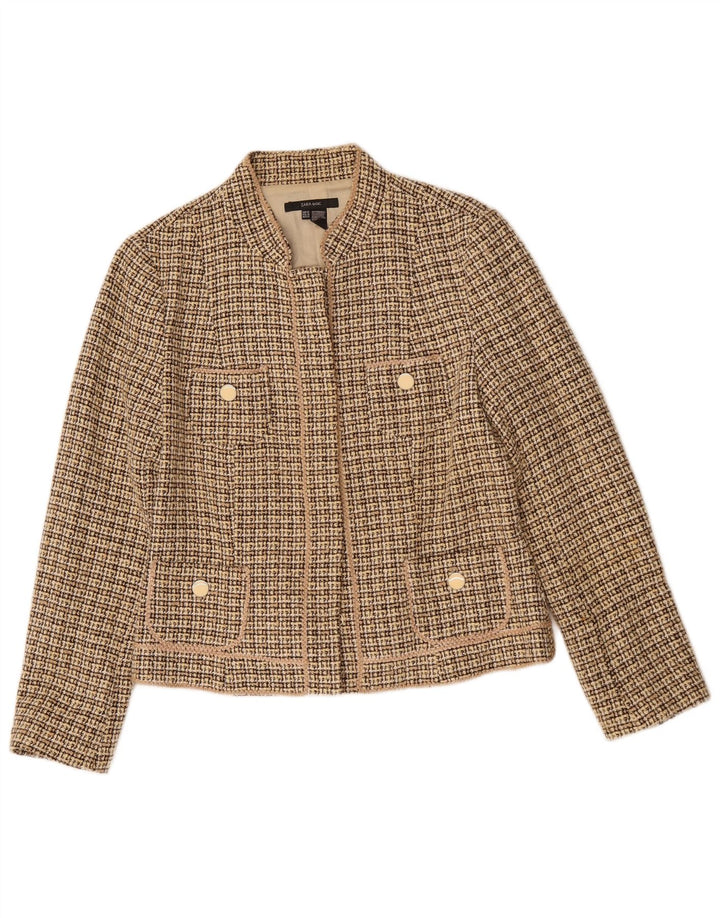 Jachetă Blazer Femei Zara EU 42 Lung Bej Check Acrylic