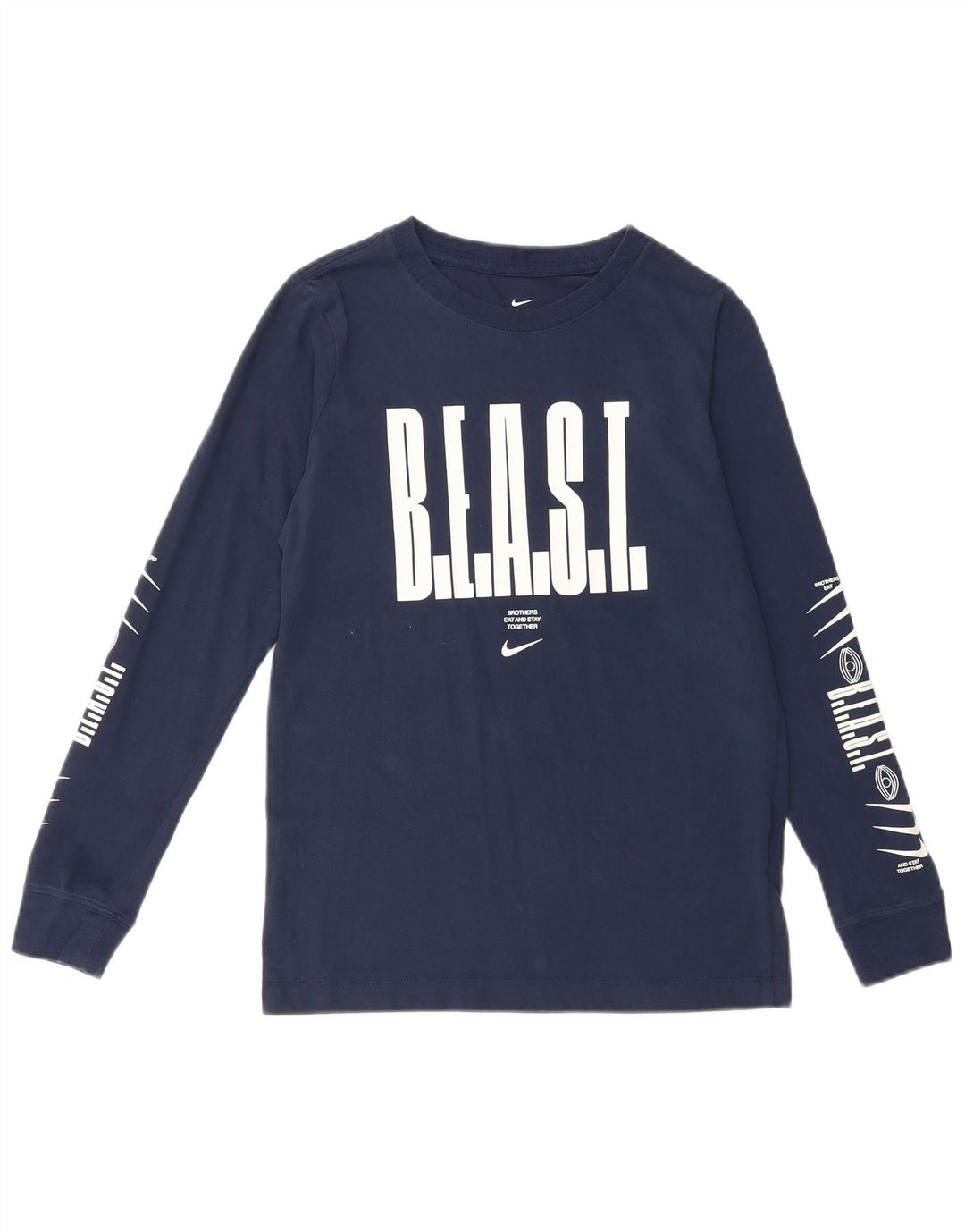 Top grafic Nike pentru băieți cu mânecă lungă 10-11 ani, mediu, albastru bleumarin, bumbac