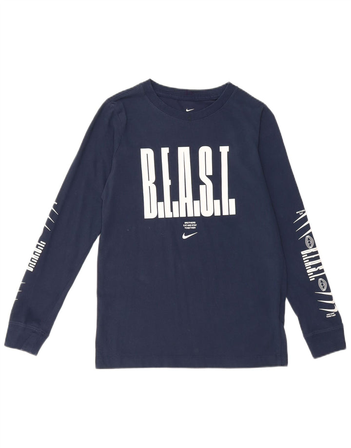 Top grafic Nike pentru băieți cu mânecă lungă 10-11 ani, mediu, albastru bleumarin, bumbac