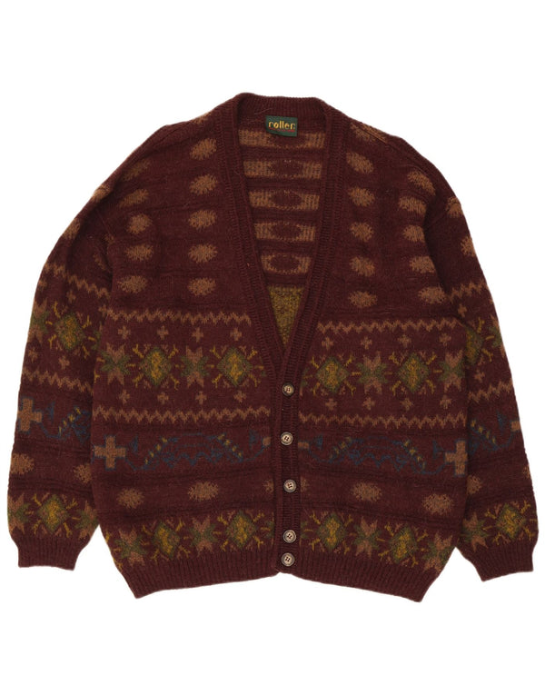 Pulover Cardigan Vintage pentru Barbati IT 50 Maro Mediu Lână de Alpaca Fair Isle