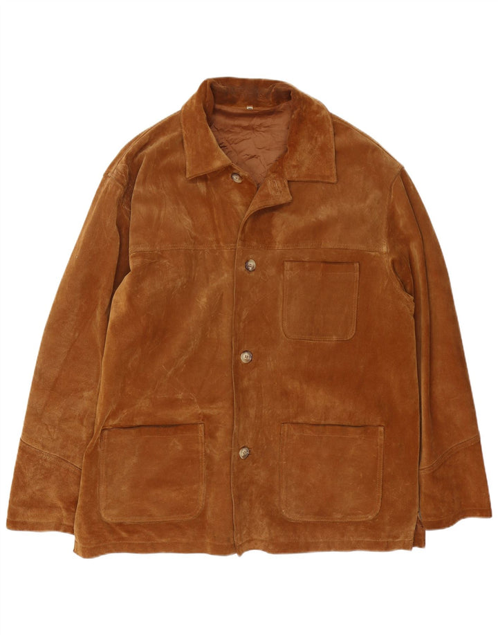 Jachetă vintage pentru bărbați din piele intoarsa UK 44 2XL din piele maro