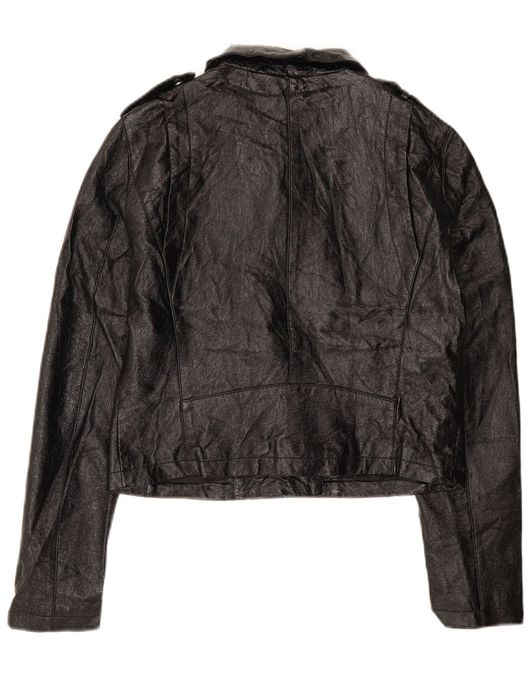 Jachetă motociclist Oasis pentru femei crop din piele artificială UK 12 Poliuretan mediu negru