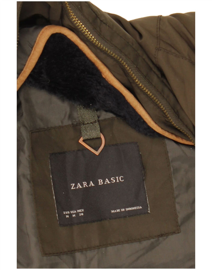 Jachetă căptușită cu glugă pentru femei Zara UK 14 Medium Khaki