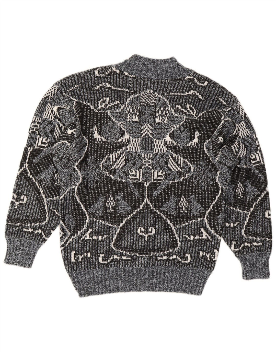 Pulover vintage pentru femei cu decolteu în V IT 48 XL Gri Fair Isle Poliacrilic