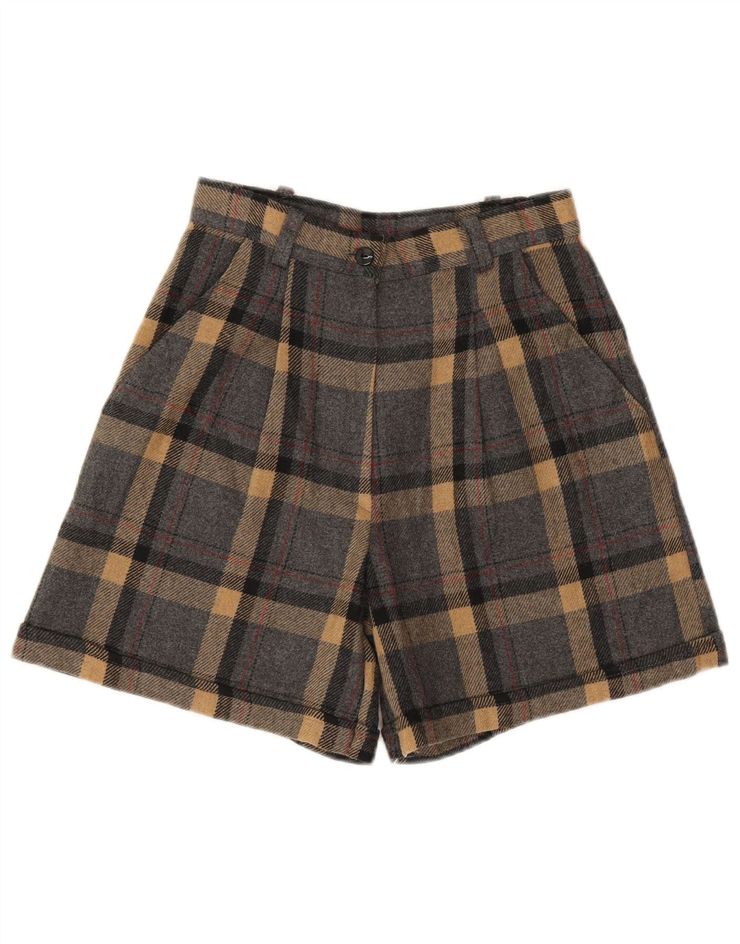 Pantaloni scurti chino pentru femei VINTAGE, cu picioare largi, IT 42 Medium W28, carouri gri