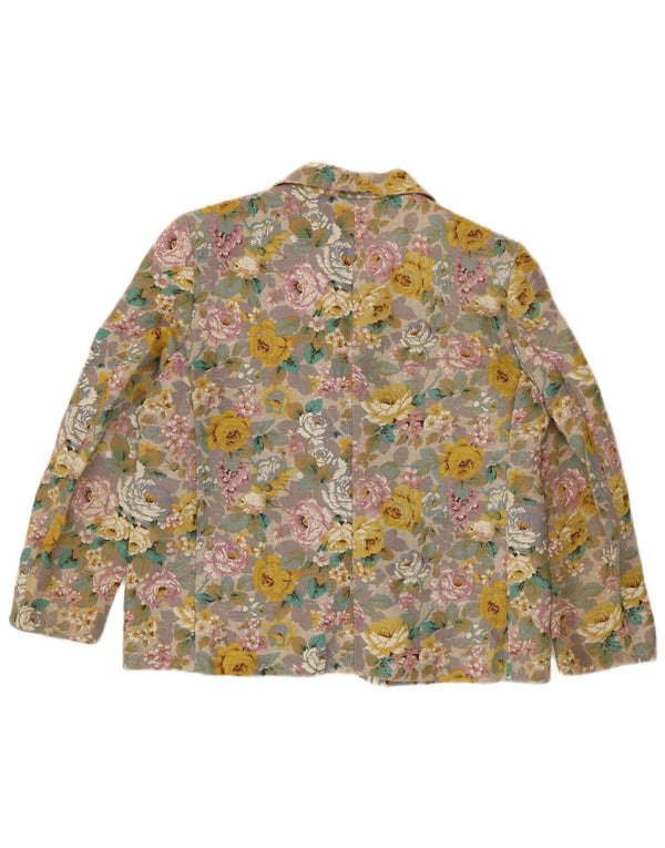 Jachetă vintage pentru femei cu 3 nasturi, UK 16, mare, multicoloră, florală