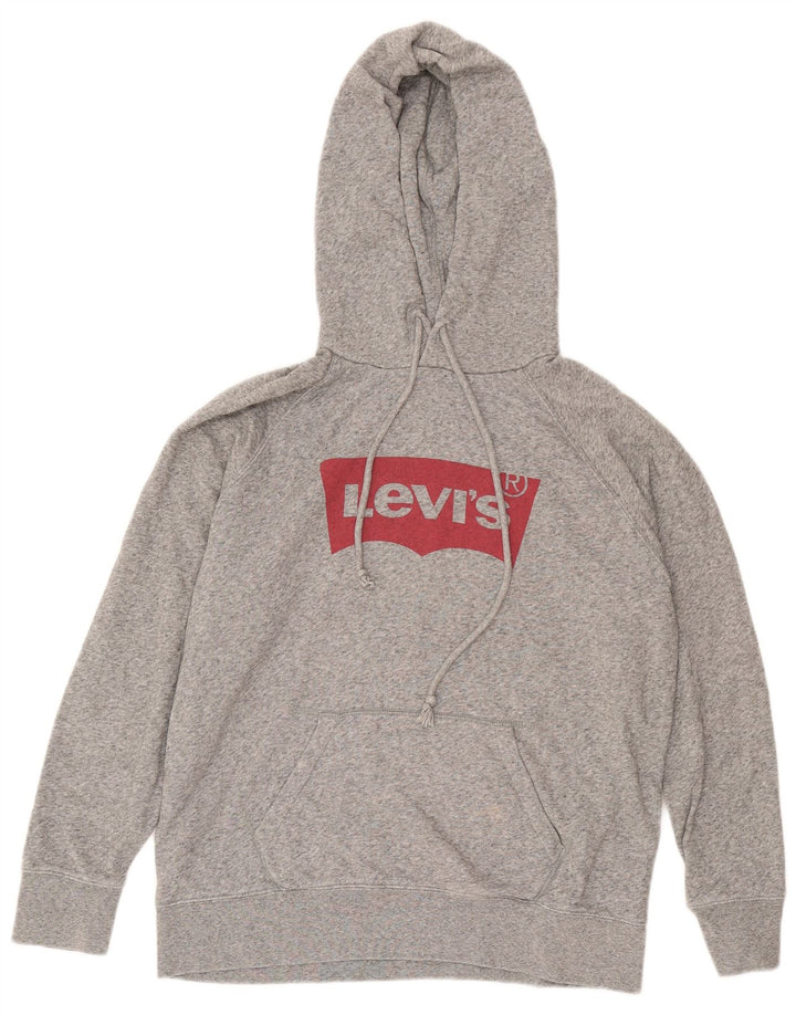 Pulover Levi's pentru bărbați cu capota cu grafică, bumbac cu pete, gri mediu