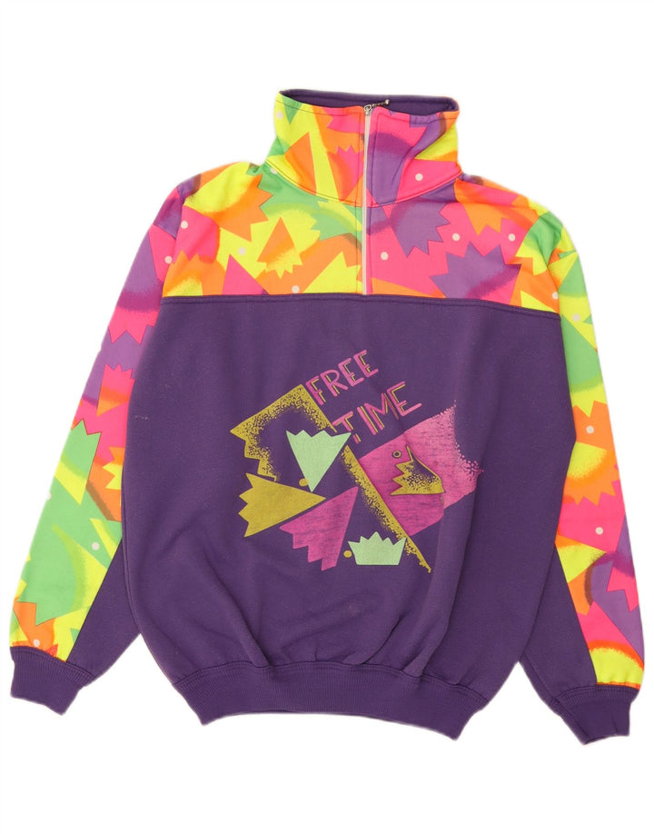 Hanorac vintage pentru bărbați, cu fermoar, cu gât, pulover, violet mediu, geometric