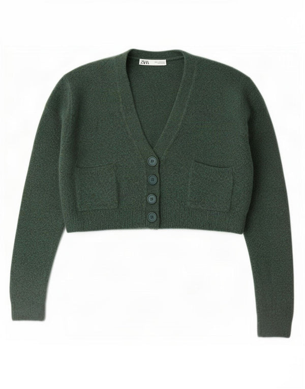Pulover cardigan scurt pentru femei Zara UK 10 Mic verde acrilic
