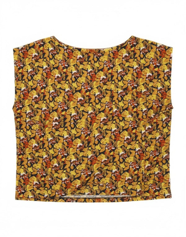 Bluză Vintage pentru femei Crop fără mâneci Top UK 14 Medium Galben Floral