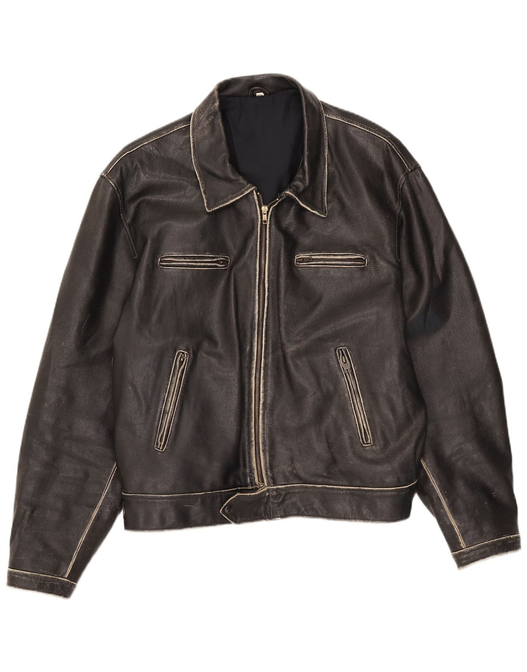 Jachetă de piele vintage pentru bărbați IT 54 2XL neagră