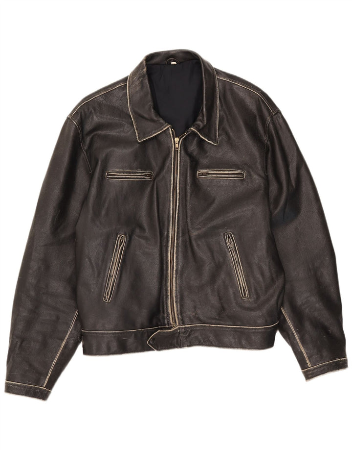 Jachetă de piele vintage pentru bărbați IT 54 2XL neagră