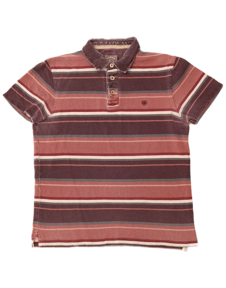 FAT FACE Tricou polo pentru bărbați, bumbac cu dungi Burgundy mediu