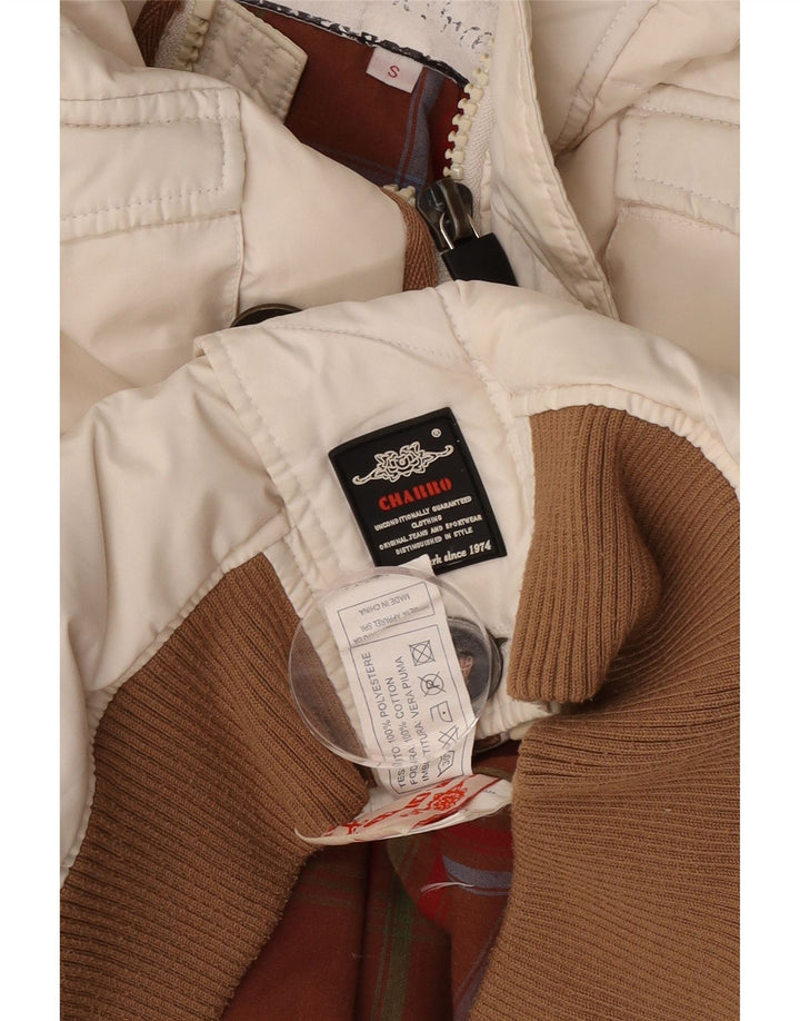 Jachetă căptușită cu glugă grafică Charro pentru bărbați UK 36 Poliester alb mic