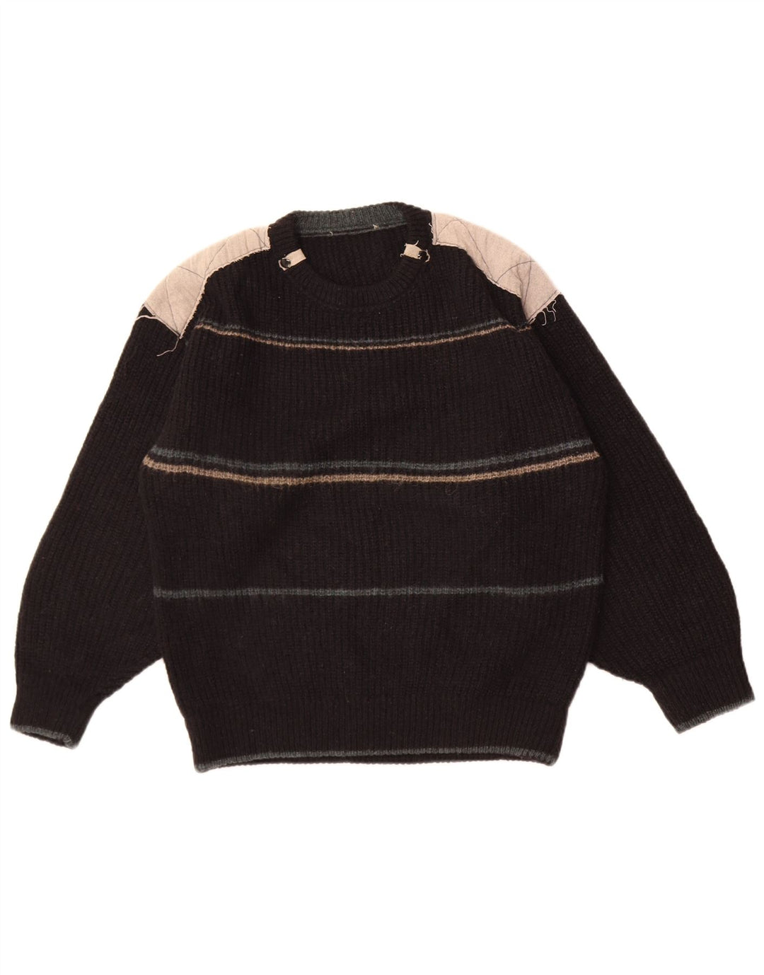 Pulover vintage pentru bărbați cu gât roșu, mediu negru, bloc de culoare