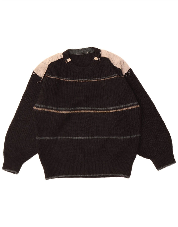 Pulover vintage pentru bărbați cu gât roșu, mediu negru, bloc de culoare