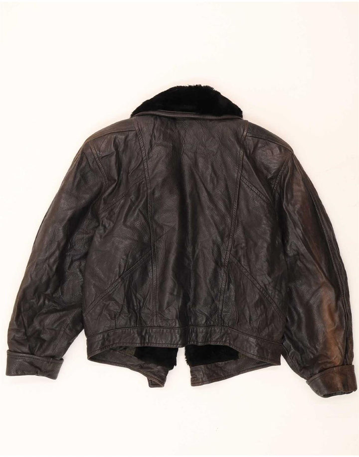 Jachetă de piele Vintage pentru femei deschisă IT 42 Medium Black