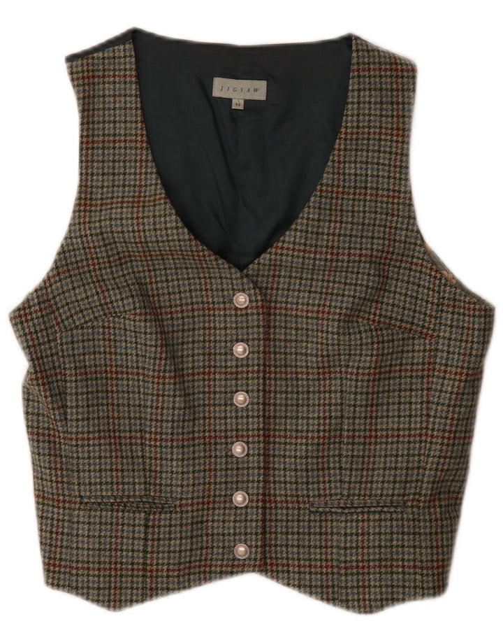 Jigsaw Gilet pentru femei UK 14 Medium Green Houndstooth Wool Classic