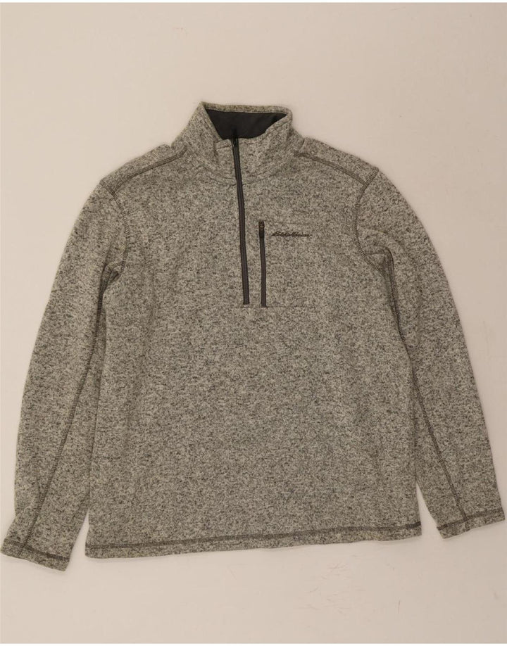 EDDIE BAUER Mens Zip Neck Sweatshirt Jumper Large Grey Flecked Polyester Vintage Eddie Bauer and Second-Hand Eddie Bauer from Messina Hembry 