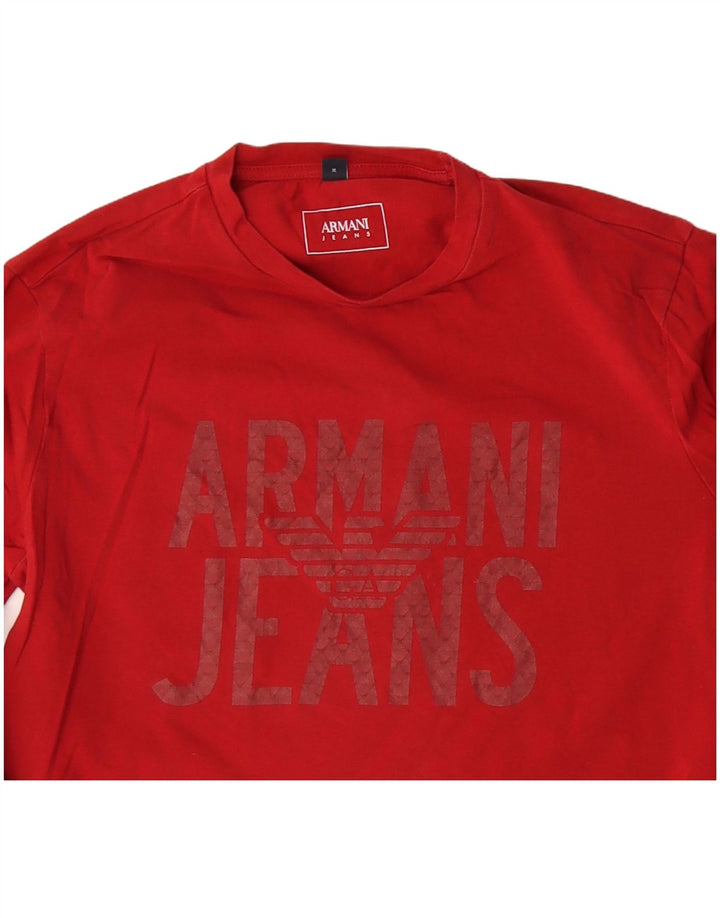 ARMANI JEANS Top grafic pentru femei cu mânecă lungă UK 12 bumbac roșu mediu