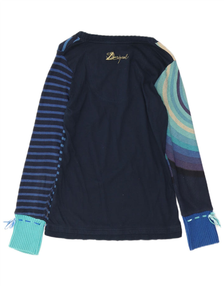 DESIGUAL Top grafic pentru femei cu mânecă lungă UK 12, bumbac cu dungi albastre medii