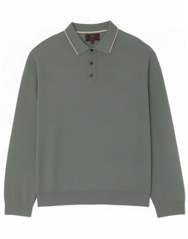 Marks & Spencer Pulover pentru bărbați cu gât polo, bumbac verde 2XL