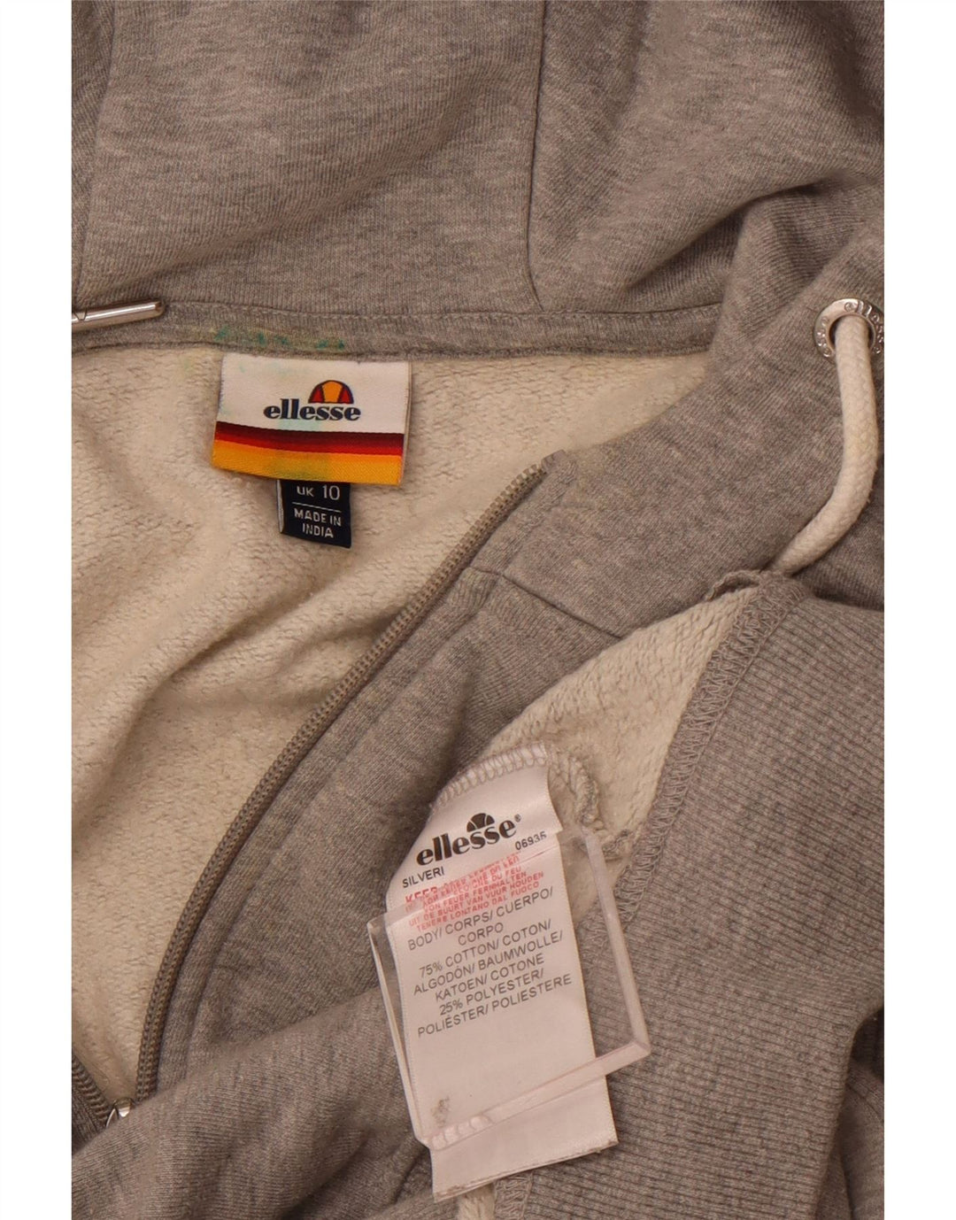 ELLESSE Pulover cu capota cu fermoar cu grafic pentru femei UK 10 Bumbac gri mic