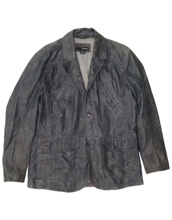 Jachetă Heine din piele cu 2 nasturi pentru bărbați UK 42 XL din piele albastru bleumarin