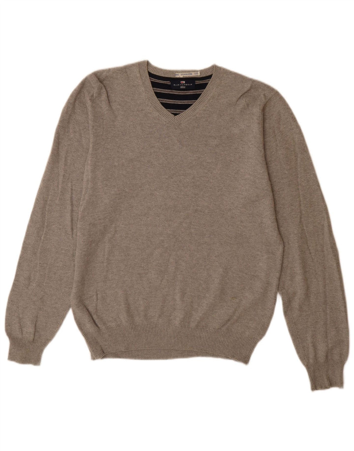 Pulover cu decolteu în V, Blue Harbour, pentru bărbați, Marks & Spencer, mic, gri pătat