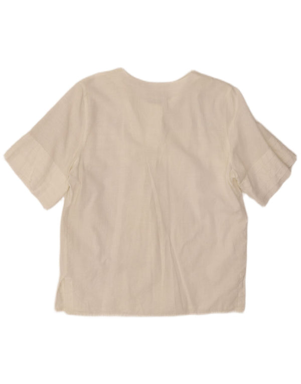 Bluză cămașă cu mânecă scurtă pentru femei VINTAGE UK 14 Bumbac alb mediu