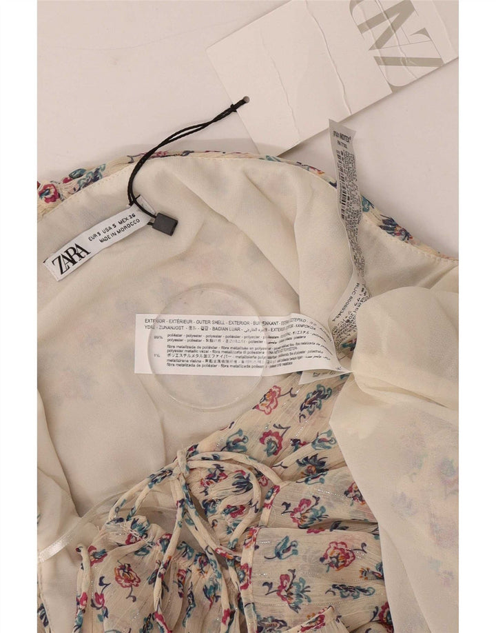 Top fără bretele pentru femei Zara UK 8 mic, bej, floral, poliester