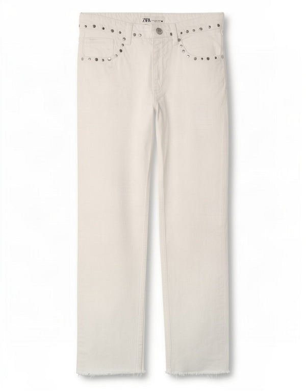 Blugi Drepți Crop pentru Damă Zara EU 36 XS L26 L25 Alb
