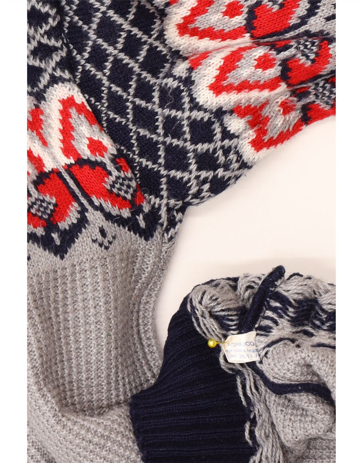 Pulover vintage pentru bărbați cu gât rulat, albastru mediu, acrilic Fair Isle