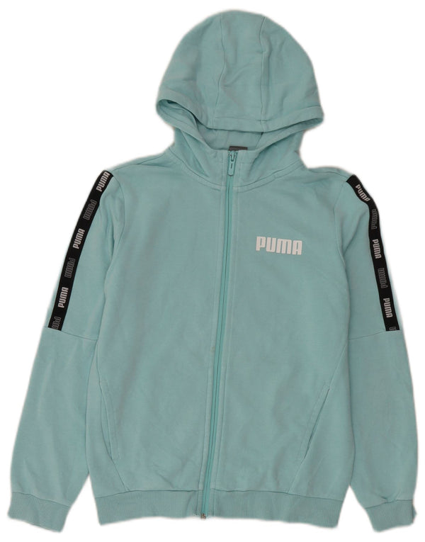 Pulover puma cu capota cu fermoar grafic pentru băieți 11-12 ani, albastru, bumbac color bloc