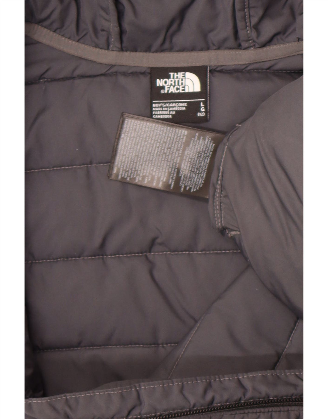 Jachetă căptușită cu glugă The North Face pentru băieți 11-12 ani, mare, gri poliester
