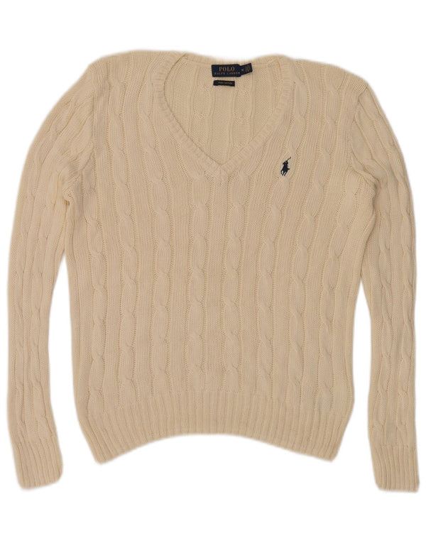 Pulover pentru femei Polo Ralph Lauren cu decolteu în V UK 14 Bumbac mediu bej