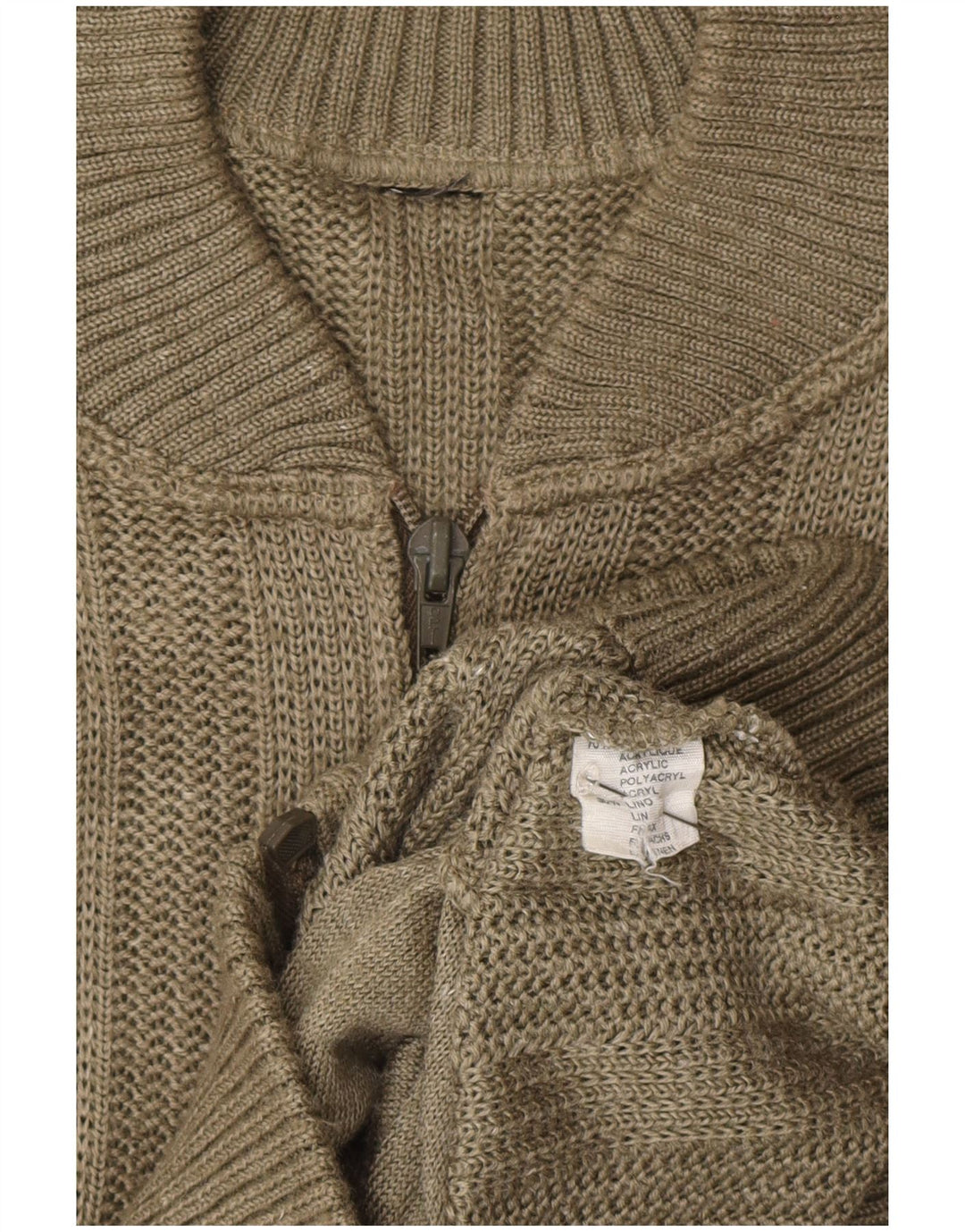 Pulover Cardigan Vintage pentru bărbați Mediu Kaki Acrilic Colorblock