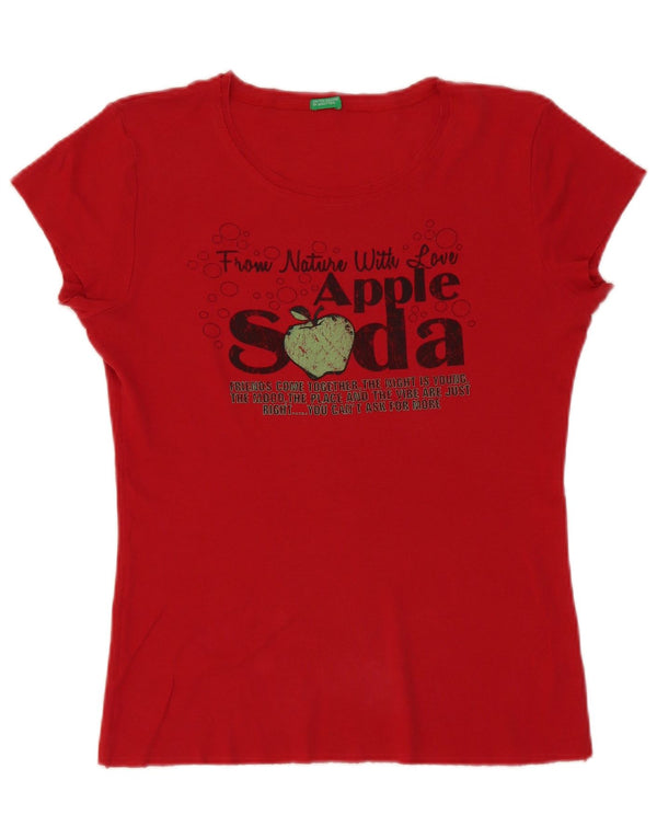 Tricou grafic Benetton pentru femei Top UK 14 Medium Red Bumbac