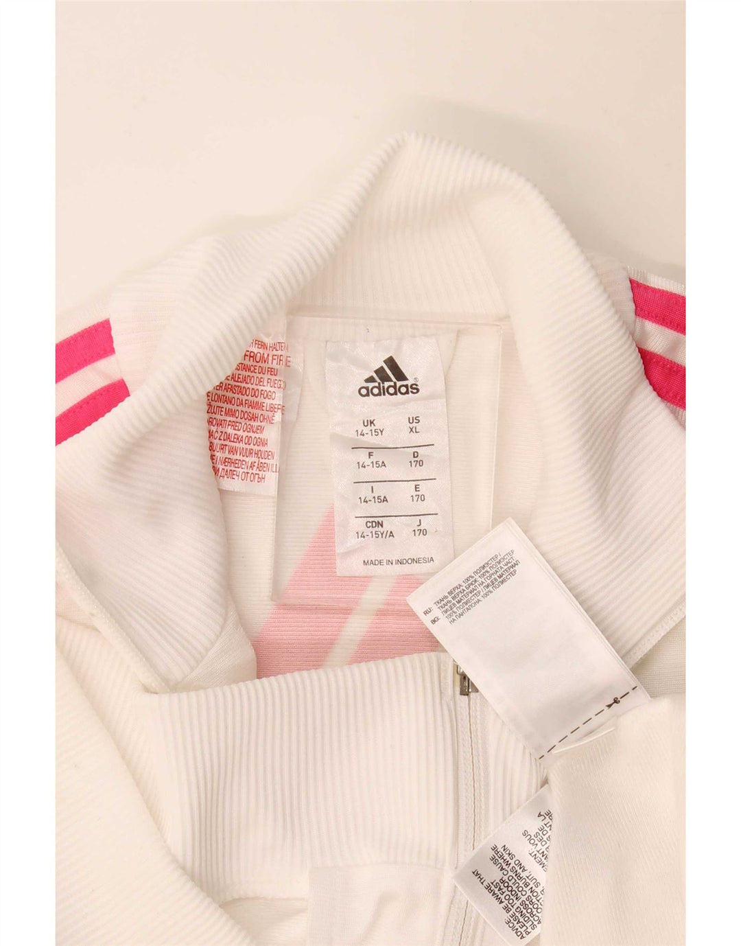Jachetă de trening pentru fete Adidas 14-15 ani din poliester alb