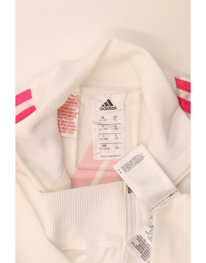 Jachetă de trening pentru fete Adidas 14-15 ani din poliester alb