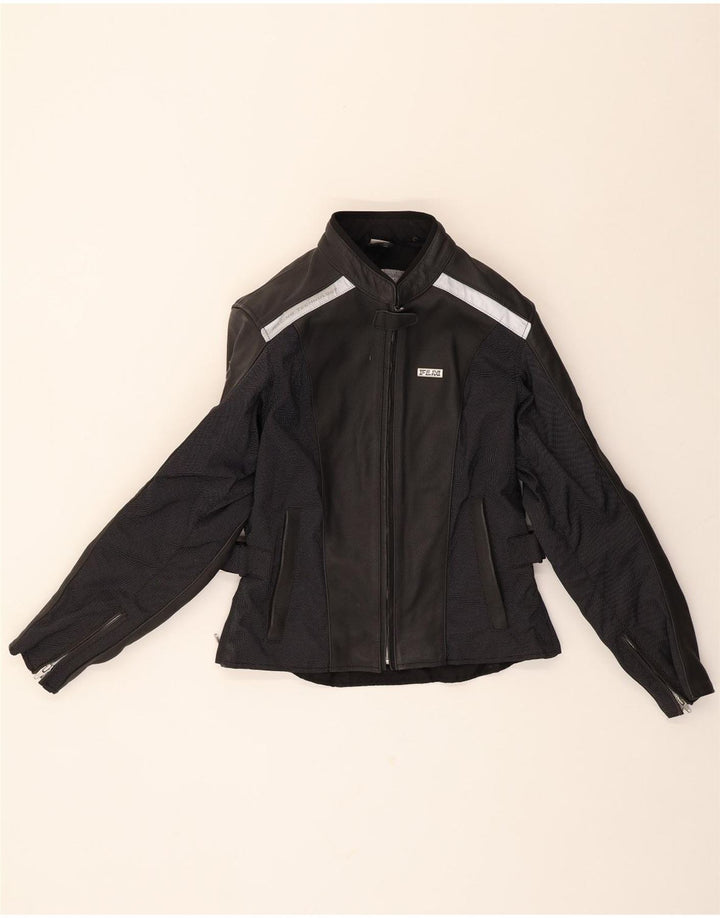 FLM Womens Leather Racer Jacket EU 36 Small Black Colourblock Leather Vintage FLM and Second-Hand FLM from Messina Hembry 