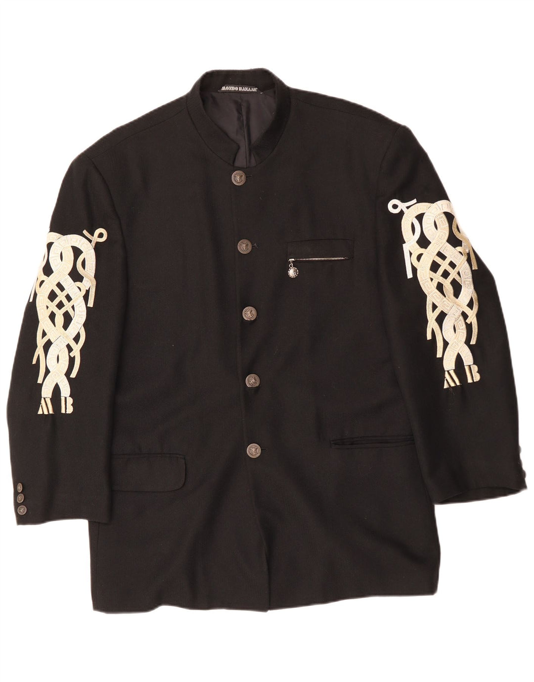 Jachetă pentru bărbați VINTAGE cu 5 nasturi, UK 40, mare, neagră, viscoză