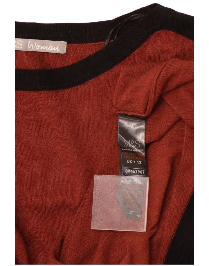 MARKS & SPENCER Top cu tunică cu mâneci 3/4 pentru femei UK 12 Medium Brown Colorblock