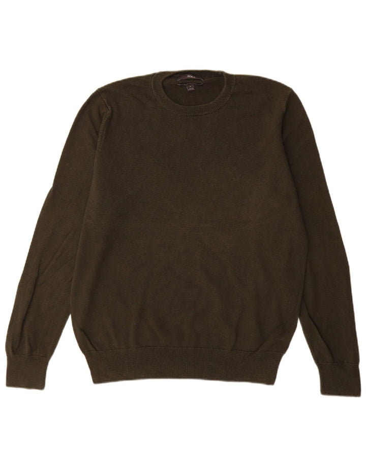 Pulover pentru bărbați Marks & Spencer, cu gât crew, bumbac mediu kaki