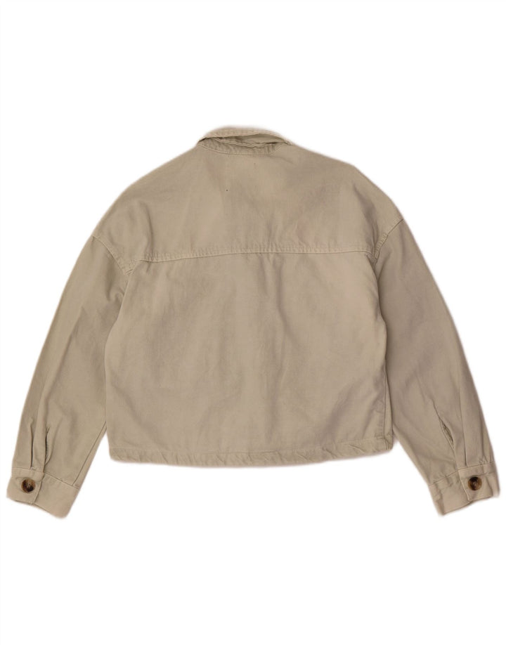 Jachetă de denim scurtă pentru femei Zara UK 10 mic bumbac alb