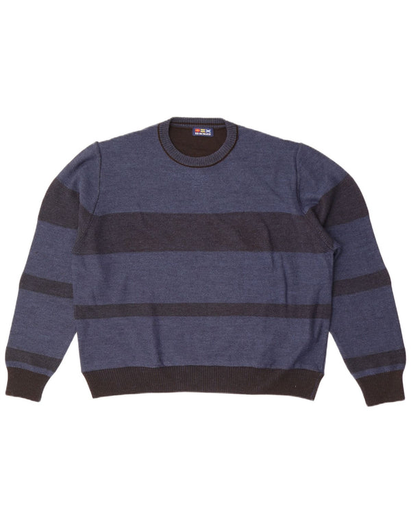 Re Del Mare Mens Crew Neck Jumper Sweater Large Blue Striped