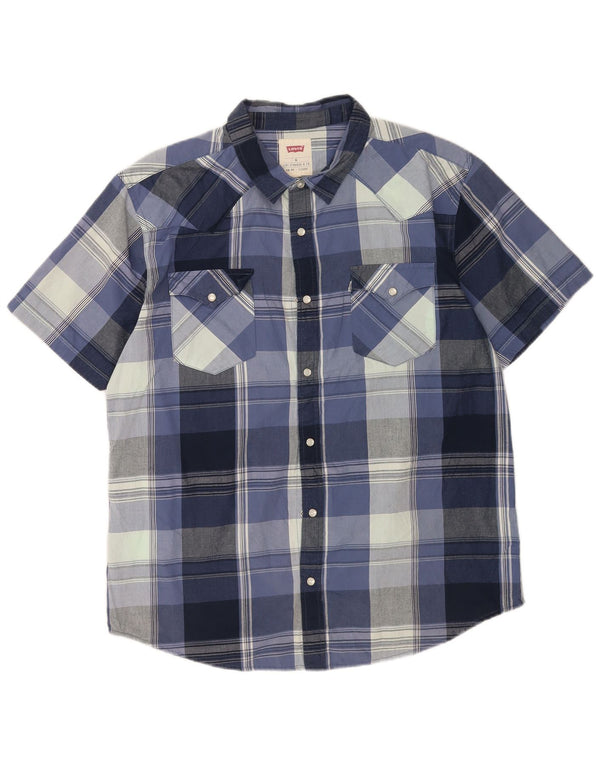 Cămașă cu mânecă scurtă pentru bărbați Levi's XL, bumbac cu carouri albastre